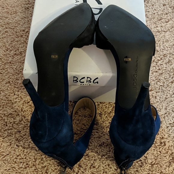 Black suede heels with blue ankle strap - Picture 4 of 4